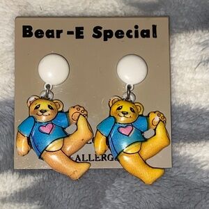 KAWAII TEDDY BEAR VINTAGE EARRINGS Pierced Ears Nylon Posts NEW